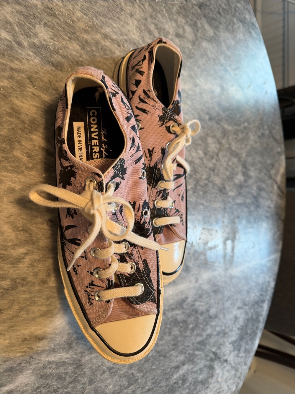 Converse Low Top Canvas Sneakers in Lavender with Black Graphic Print